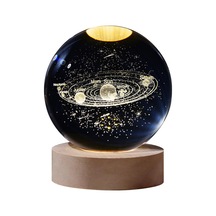 3d Galaxy Kristal Top Lamba Lazerler Yatak Odası Dekoru İçin Ahşap Tabanlı Gravür Gece Lambası,, Seçenekler: Galaxy Şeffaf