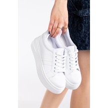 Erceka Kadın Spor Ayakkabı Sneaker Günlük Kullanıma Uygun Beyaz-siyah-kırmızı,mavi Bağcıklı Beyazabeyaz