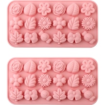 Shineyee 18 Bölmeli Silikon Kalıp Seti: Çiçek, Yaprak Ve Fiyonklu Tasarımlarla Pasta Ve Çikolata Yapımı İçin İki Parça Diğer