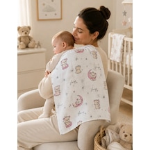 Minora Baby&Kids %100 Pamuk Müslin Bebek Örtüsü Çok Amaçlı Müslin Battaniye - 100 x 100 CM Pembe Ayı