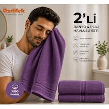Özdilek Belda Plaj Havlusu 70x140 Cm %100 Pamuk Büyük Boy Yumuşak Havlu Yüksek Emici & Hızlı Kuruyan Deniz, Plaj, Havuz Havlusu Mor