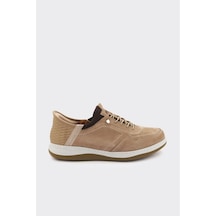 Derinet Hakiki Deri Lastik Bağcıklı Erkek Sneaker Kum Nubuk Kum Nubuk