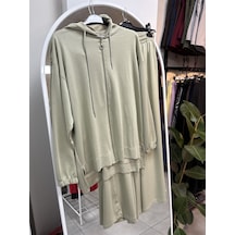 Nirva Butik Kapşonlu Fermuarlı Takım Pantolon Etekli Owrl Su Yeşili