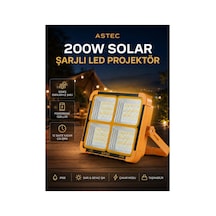 Astec Solar 200w Şarjlı Led Projektör Mıknatıslı Powerbank 4 Modlu Sarı Beyaz Çakar Taşınabilir Kamp Lambası