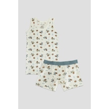 Defne Baby Erkek Çocuk Premium Pamuklu Ayıcık Ve Uçak Desenli Penye Atlet & Boxer Takımı Renkli
