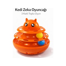 Hacıyatmaz Kedi Oyuncağı 3 Katlı Toplu Zeka Oyuncağı 20x21 Cm Devrilmez Interaktif Mama Oyuncağı