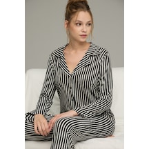 Siyah İnci Gömlek Yaka Düğmeli Milan Örme Pijama Takım25224032 Siyah
