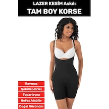 İz Göstermez Kaymaz Sıkılaştırıcı Toparlayıcı Vücut Şekillendirici Lazer Kesim Tam Boy Askılı Korse Siyah