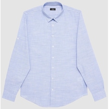 Tudors Slim Fit Uzun Kollu Dar Kesim Çizgili Yazlık Keten Doku Erkek Gömlek-30949-çok Renkli Çok Renkli