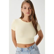 Kadın Deal Lux Touch Yumuşak Doku Crop Tereyağı Sarısı Bluz Tereyağı Sarısı