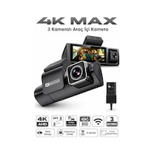 Bagajon 3 Kameralı Yapay Zekâ Destekli 4k Araç İçi Kamera Ön İç Arka Kamera Wifi Gps Adas 24 Saat Park Modu Gece Görüşlü