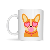 Sevimli Corgi Desenli Porselen Kupa Model 44 Kalpli Gözlüklü Köpek Tasarımlı, Eğlenceli & Hediye Fikri Diğer