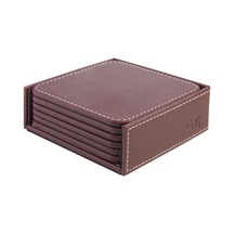 Bardak Altlığı,6 Lı Set,masaüstü Kare Cup Coaster,vegan Suni Deri,11x11 Cm.,bordo