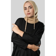 Hürrem Bone Bej Bağcıklı Peluş Balaklava Boyunluklu Bere Jakar Düz 2327 12 Bej