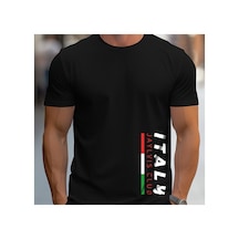 Caddemia Yaz Moda Gündelik Spor Bol Kesim Büyük Beden İtalya Mektup Baskılı Yuvarlak Siyah 2XL