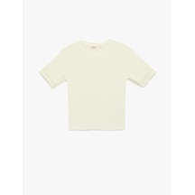 Koton Viskon Kumaş Slim Fit Kısa Kollu Bisiklet Yaka Tişört Ekru 6sak50186ek Ekru