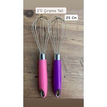 2 Adet 25 Cm Paslanmaz Çelik Metal Çırpma Teli Yumurta, Kek Ve Hamur Karıştırma Çok Renkli