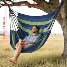 Elmpaly Büyük Mavi Çizgili Asılı Hamak Sandalye Dayanıklı Kamp Sarkıt Salıncak Yatak Abanoz - Beyaz