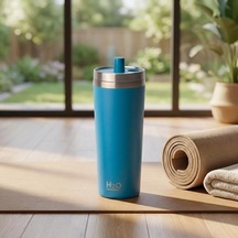 Gri Paslanmaz Çelik Pipetli Termos Kupa - 660 Ml Büyük Boy Venti - Sıcak Ve Soğuk Tutan Mug - Araç Ve Ofis Tipi Bardak Mavi