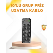 Mey İthalat 10 Lu Çoklu Priz Termal Korumalı Usb Type-c Çıkışlı 2500w Uzatma Kablosu 0-2