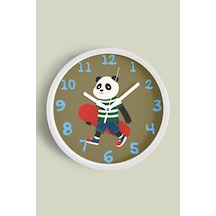 Güneş Gözlüklü Kaykay Yapan Sevimli Panda Çocuk Odası Modern Duvar Saati - 30cm - Önü Camlı Beyaz