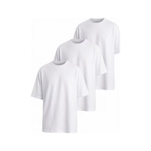 Monox Oversize Unisex 3'lü T-shirt Pamuk Rahat Kesim Beyaz