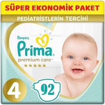 Prima Premium Care Bebek Bezi Beden:4 (9-14Kg) Maxi 92 Adet Süper