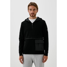 Erkek Sweatshirt Siyah Kapüşon Detaylı Ön Cepli 3 İplik Logo Detaylı Sweatshirt Ncs Jeans 1650-siyah Siyah