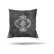 Yaprak Desenli Kelebekli Gizli Fermuarlı Yastık Kılıfı Kırlent Kılıfı Koltuk Yastık Kılıfı Koyu Gri 45 X 45 Çok Renkli
