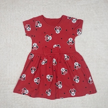 Momikon Minnie Mouse Desenli Fiyonk Detaylı Pamuklu Kız Çocuk Elbise Kırmızı
