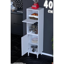 Rona 40 Cm Tek Kapaklı Mutfak Kiler Dolabı Raflı Çok Amaçlı Dolap Banyo Dolabı 40x150x32 Cm Beyaz