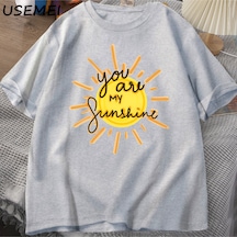 Flood Of Style Sen Benim Güneş T-shirt Pamuk Adam Kısa Kollu T-shirt Komik Baskılı Tees Erkekler Kadınlar St Gri