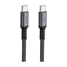 Şarj Ve Veri Aktarım Kablosu 20v5a, Type C'den Type C'ye, 100w, Çift Kat Örgülü Gri, 2 Metre Standart