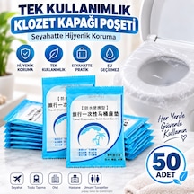 50 Adet Tek Kullanımlık Klozet Kapağı Poşeti Seyahat Tipi Hijyenik Su Geçirmez Koruyucu