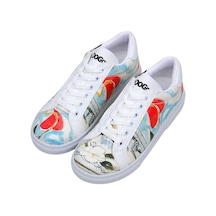 Kadın Vegan Deri Beyaz Sneakers - Hartley's Flower Tasarım Çok Renkli