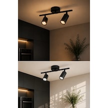 2'li Siyah Modern Şık Hareketli Ray Spot Aydınlatma Armatürü Başlıklı Tavan Spotu 50 Cm Mat Siyah