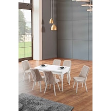 Morkese Home Consept Lori Beyaz 80x130 Açılabilir 6 Sandalye Silinebilir Kumaş Mutfak Masası Takımı Yemek Masası Takımı Cappuccino