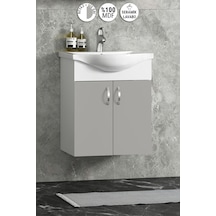 Yıldız 50 Cm Sis Gri Mdf Seramik Lavabolu Asma Alt Banyo Dolabı Beyaz-sis Gri