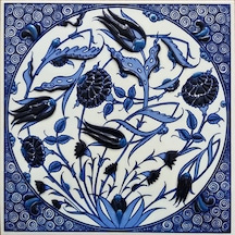Armada Çini 20x20 Cm Ed 369 Lale Karanfil Kobalt Desenli Eldekoru Çini Karo