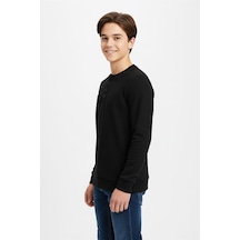 Mevsimlik Düğme Detaylı Bawelna Kumaş Uzun Kollu Erkek Çocuk Sweatshirt-90970 Siyah