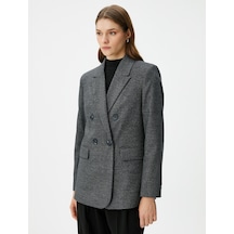 Koton Oversize Blazer Ceket Kruvaze Düğmeli Kapaklı Cepli Antrasit Ekose 4wak50029ew 4WAK50029EW9C3 Antrasit