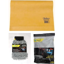 Polikur 3219 Güderi Oto Kurulama Bezi & Spark 7050 Oto Eldiveni & Spark 2316 Peluş Bez 3'lü Set