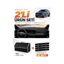 Kia Sportage 2025-sonrası Uyumlu Torpido Örtüsü + Deri Bagaj Çantası + Sticker Seti - Siyah Gri