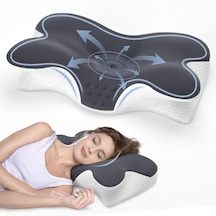 Shufa Kelebek Tasarımlı Ortopedik Boyun Destek Yastığı Yavaş Yükselen Memory Foam Ergonomik Uyku Yastığı Beyaz - Gri