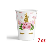 4 Paket 7 Oz Karton Bardak Çiçekli Unicorn 8'li - Parti Bardağı