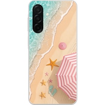 Samsung Galaxy A26 Uyumlu Pembe Şemsiyeli Sahil Baskılı Silikon Kılıf Renkli