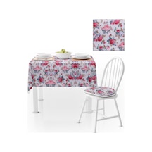 Renkli Desenli Krem Pudra Kadife Dokulu 180x260 Masa Örtüsü