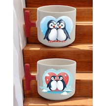 Penguenler 2'li Latte Bardağı - Doğum Günü Hediyesi, Sevgiliye Hediye, Anneye Hediye, Babaya Hediye Beyaz