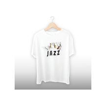 Jazz Caz Detaylı Unisex Tişört Beyaz