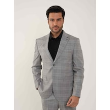 Dufy Gri Erkek Slim Fit Ekose Desenli Mono Yaka Takım Elbise - 95012-gri Gri Dufy Gri Erkek Slim Fit Ekose Desenli Mono Yaka Takım Elbise - 95012-gri Gri
